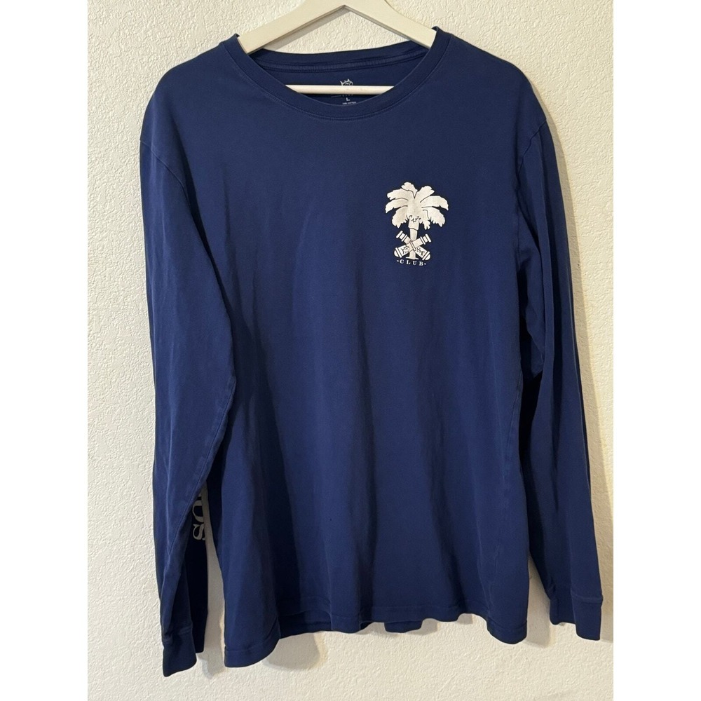 Southern Tide Long Sleeve‎ T-Shirt Mens L Navy Blue Graphic Palm Tree Cotton